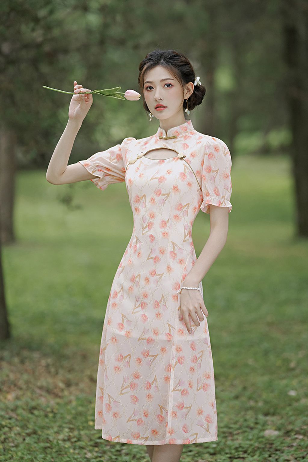 MODERN FLORAL CHEONGSAM DRESS KFN1845 – Katrina Fashion