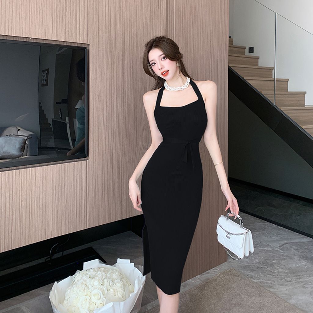 HALTER BACKLESS KNIT DRESS KF6502 – Katrina Fashion
