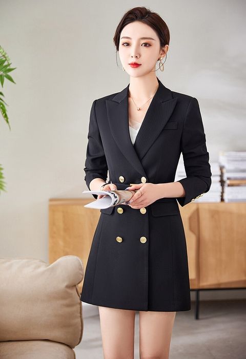 DOUBLE BREASTED SUIT DRESS KF6592 – Katrina Fashion