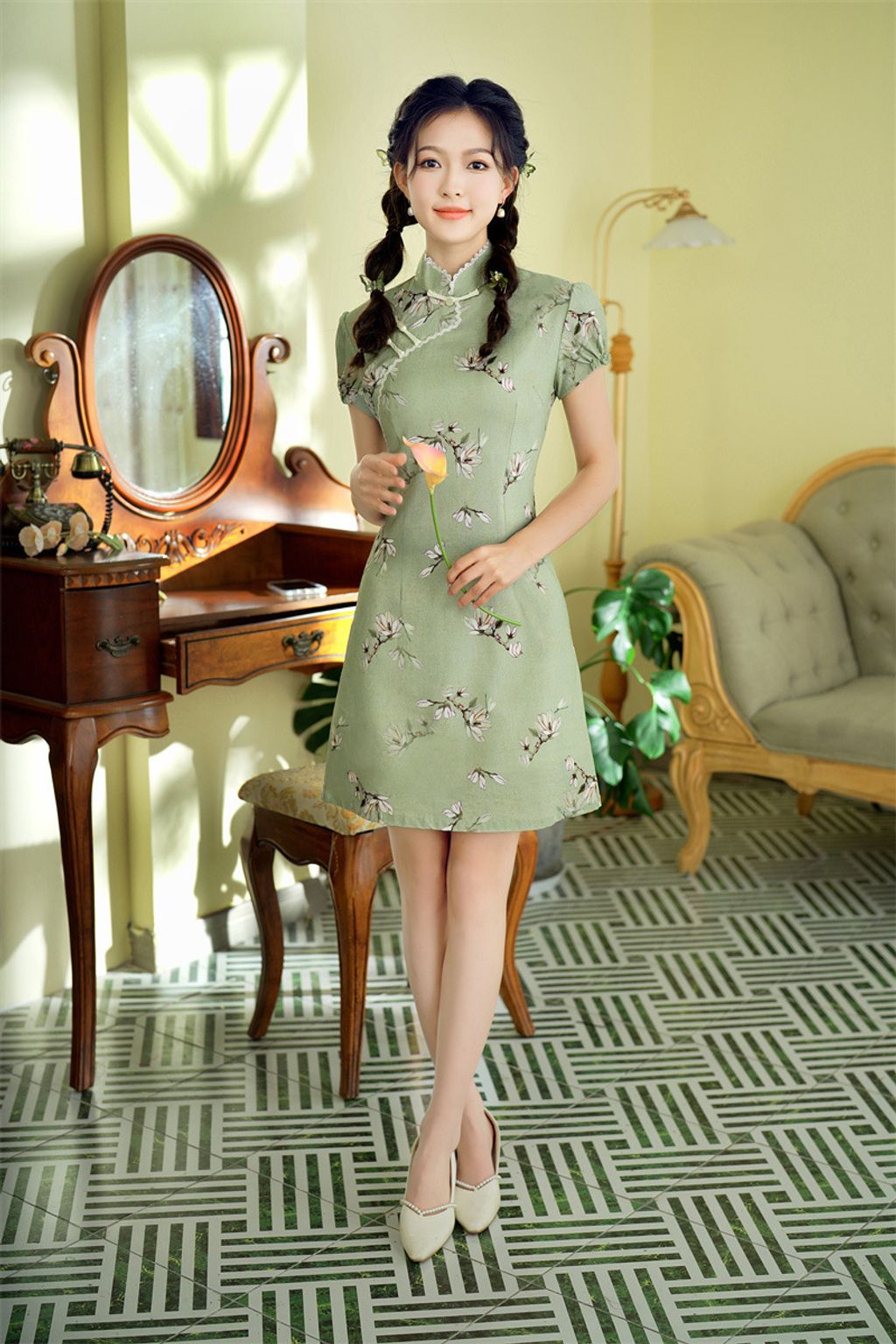 MODERN FLORAL CHEONGSAM DRESS KFN1845 – Katrina Fashion