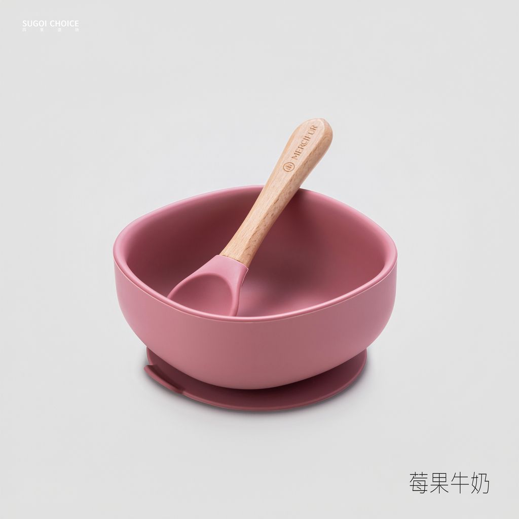 矽膠碗＋湯匙-莓果牛奶2