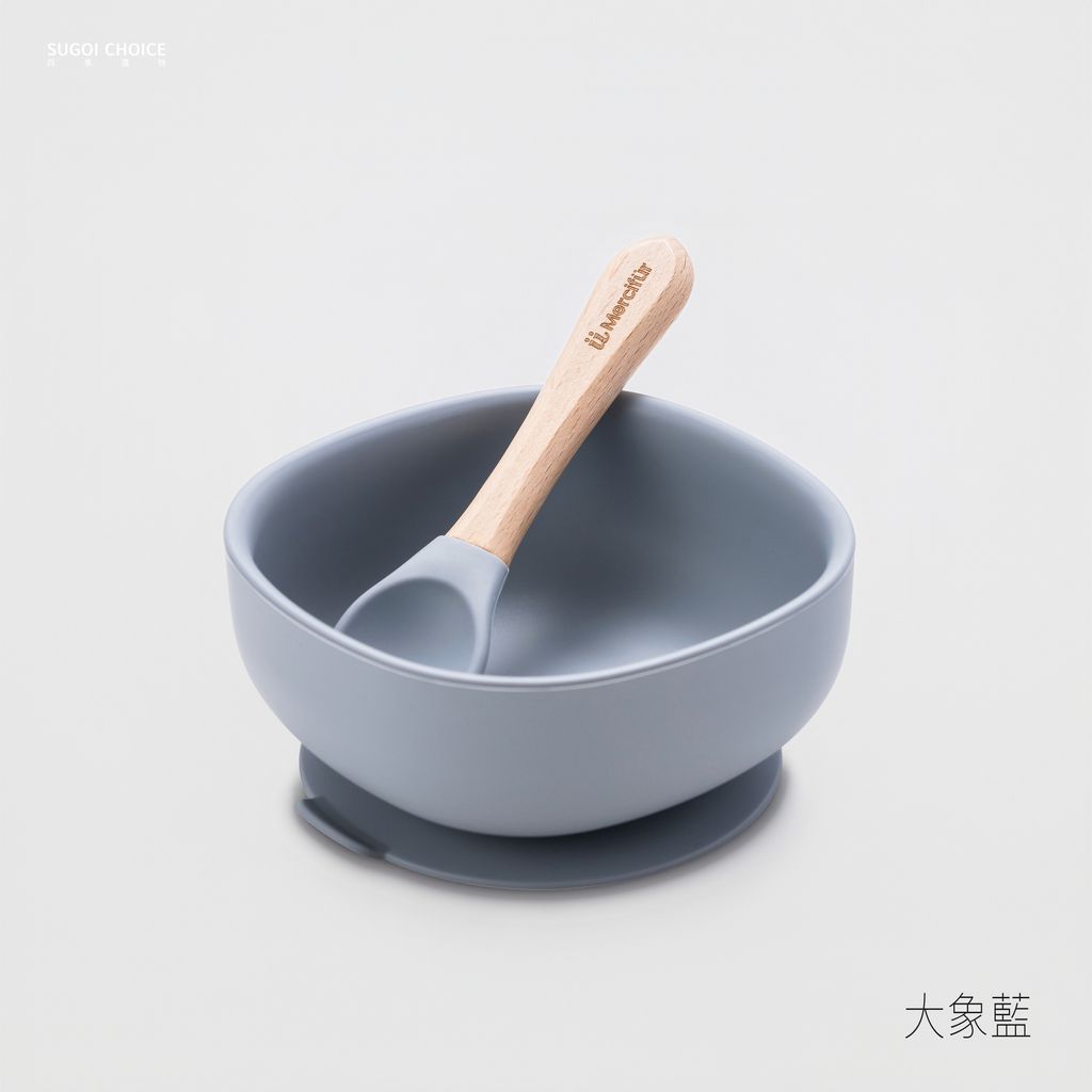 矽膠碗＋湯匙-大象藍
