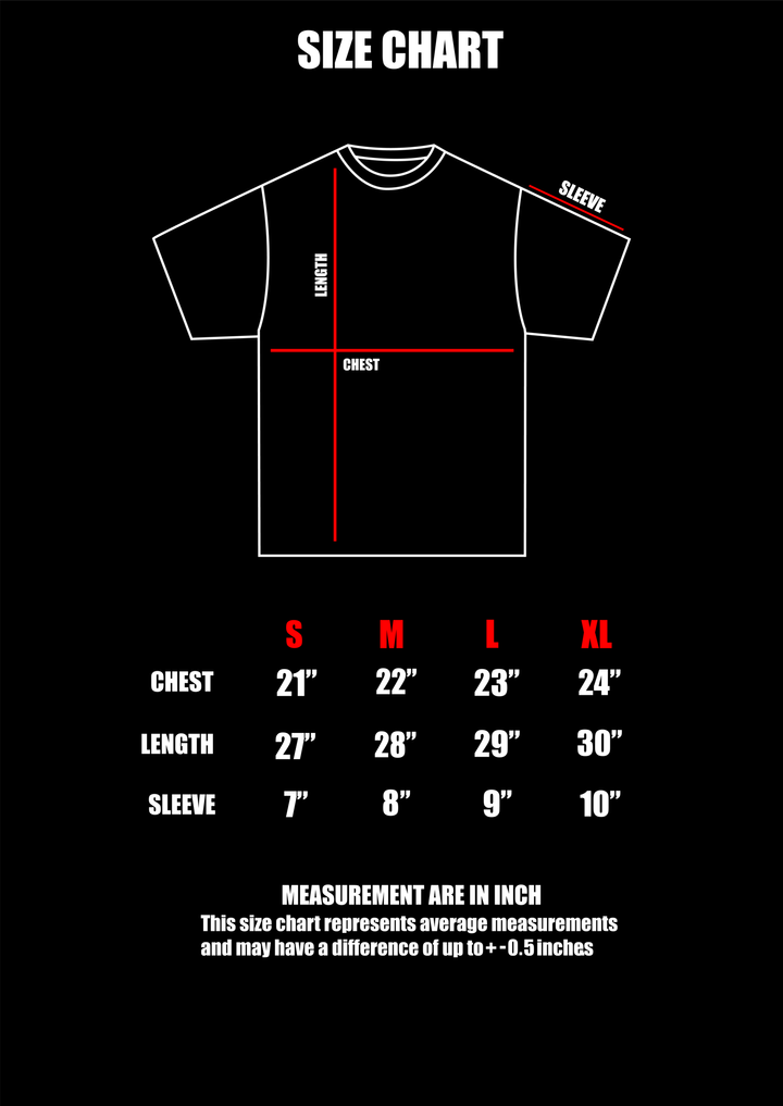 tees size chart