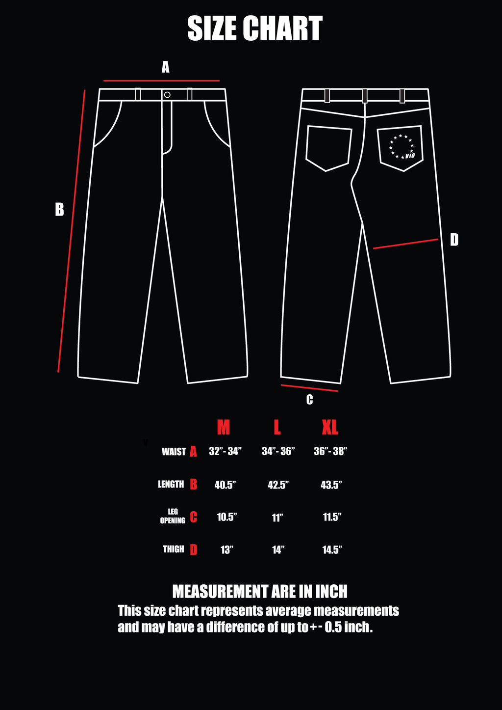 Pants size chart