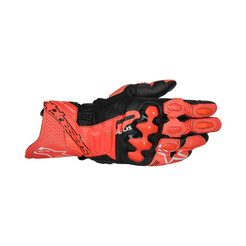 GP PLUS R V3 LEATHER GLOVES亮紅螢光紅黑