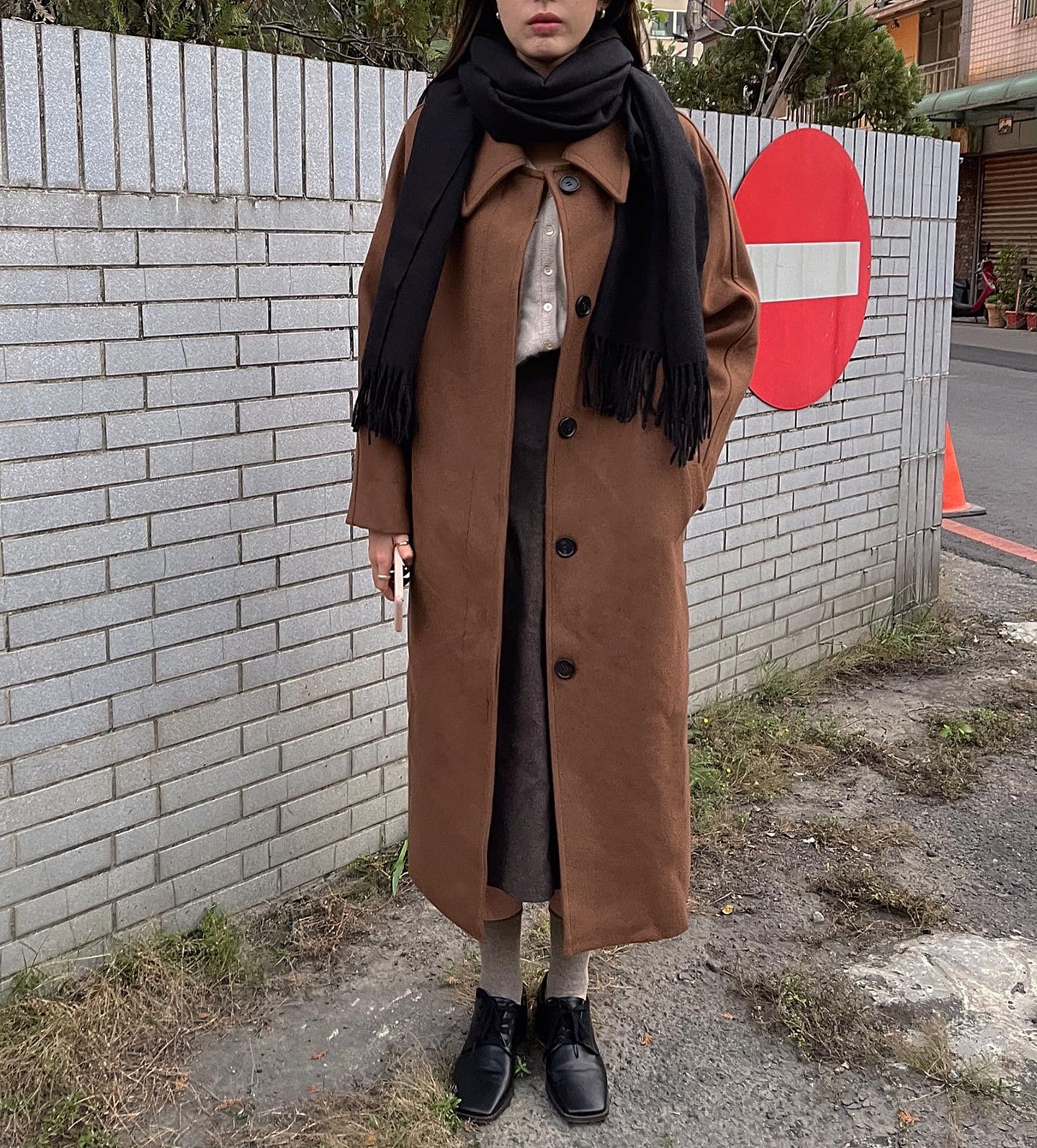 排扣長羊毛大衣6