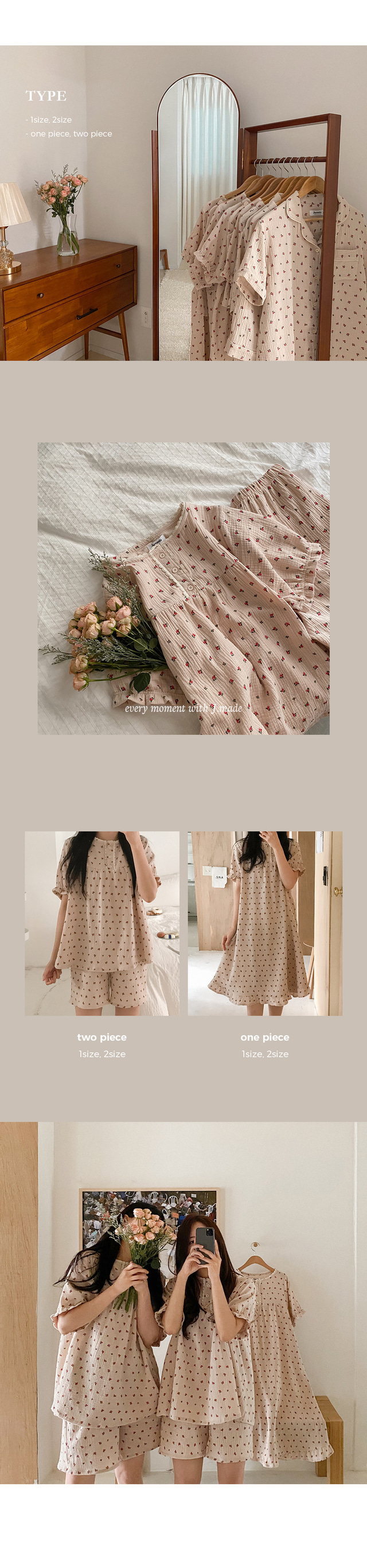 JUUNEEDU 睡衣 玫瑰小碎花 短袖10