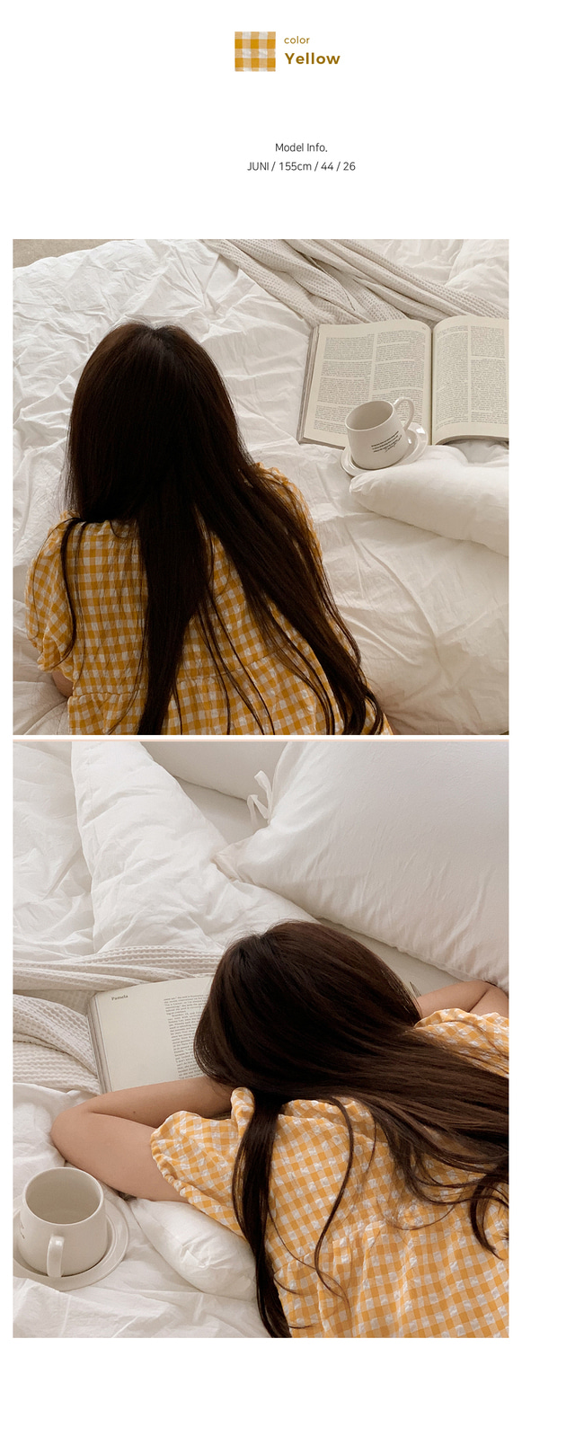 方格紋泡泡袖 短袖套裝9