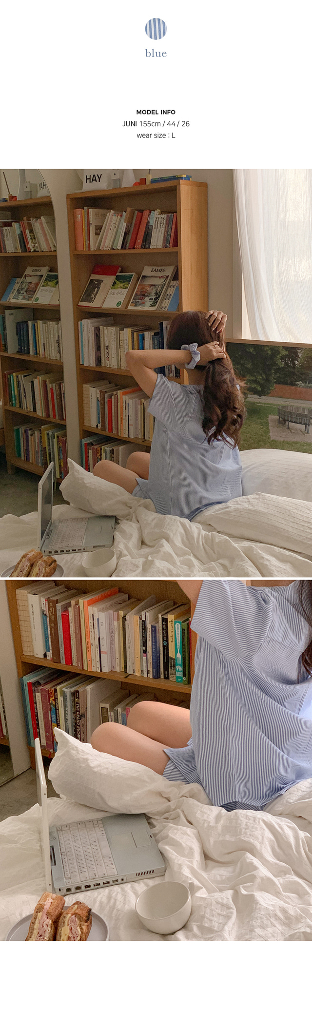 細直條紋 短袖套裝9