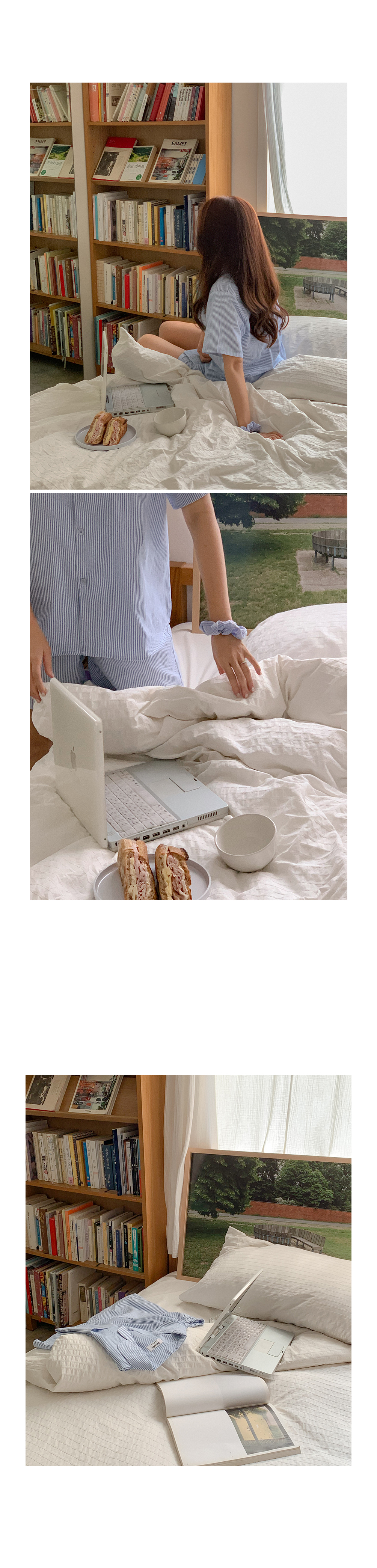 細直條紋 短袖套裝10