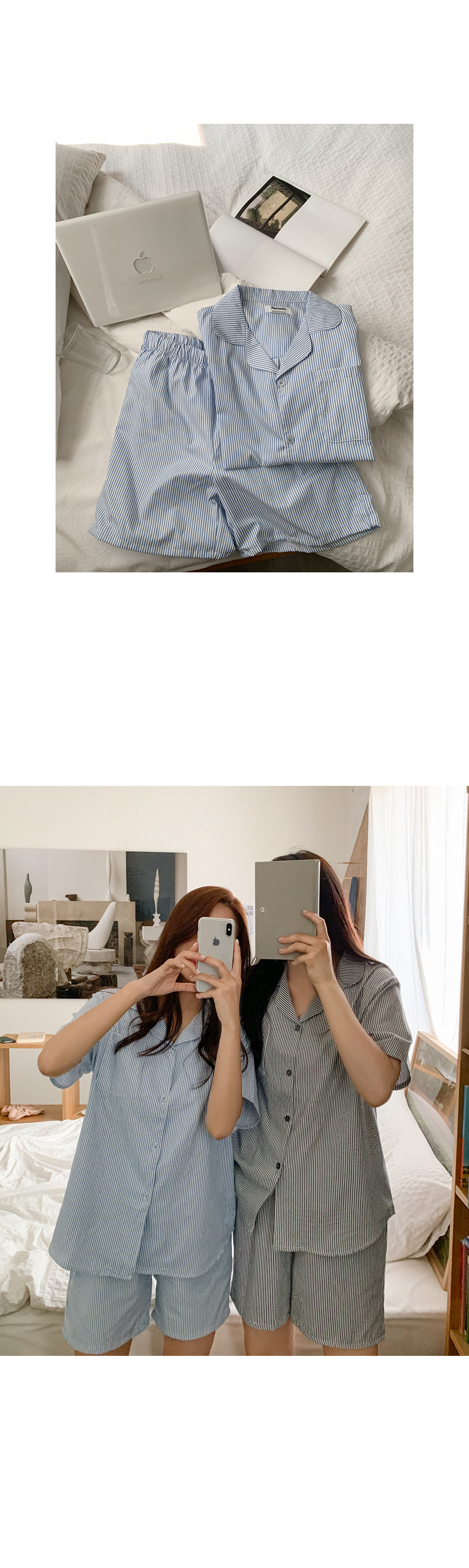 細直條紋 短袖套裝12