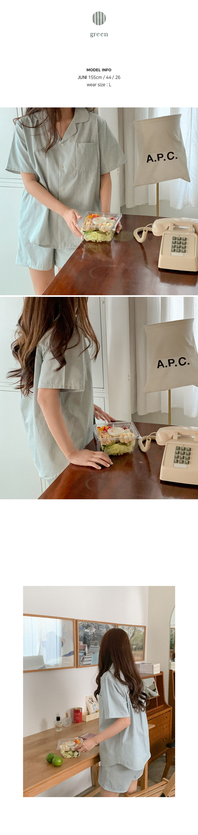 細直條紋 短袖套裝14