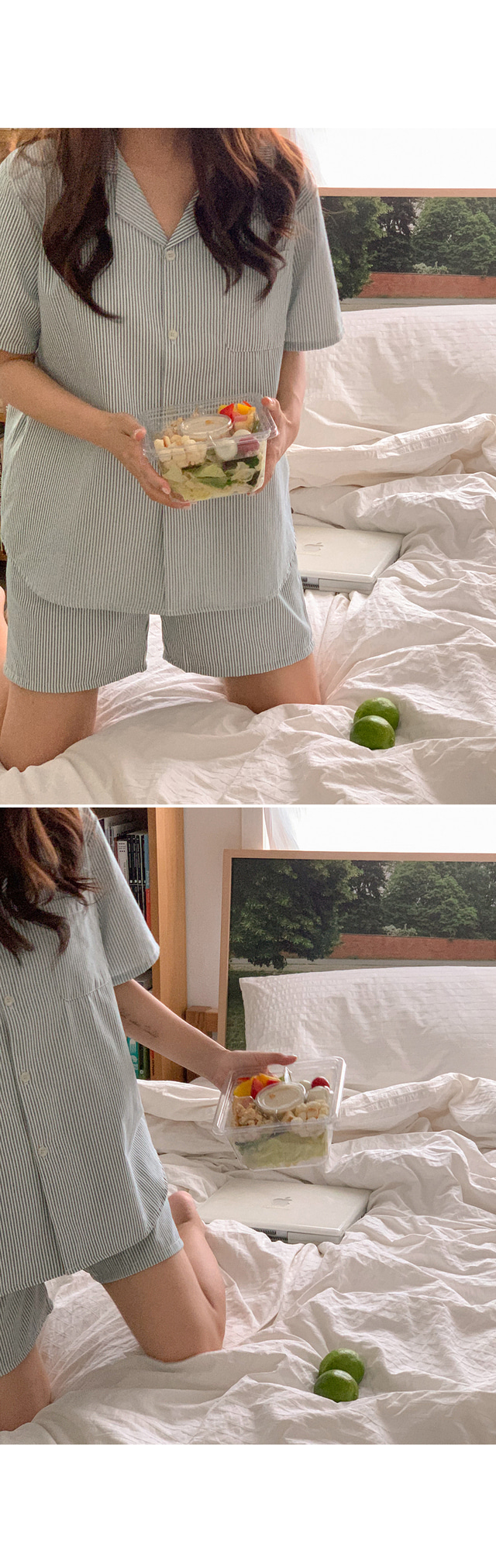 細直條紋 短袖套裝15