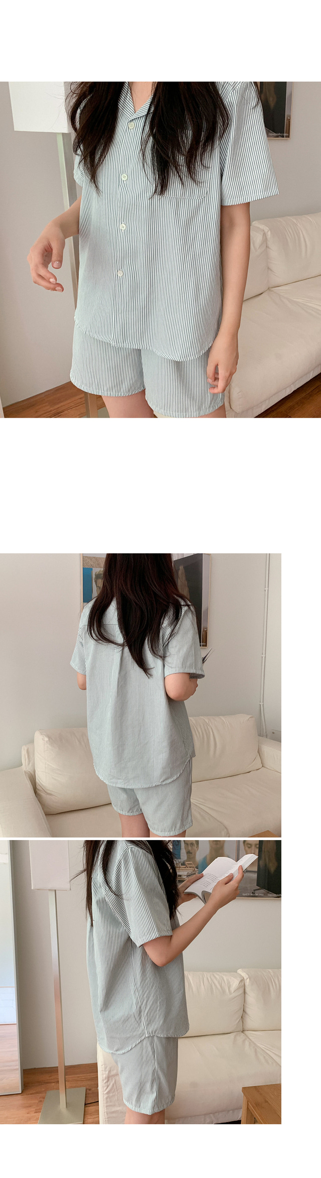 細直條紋 短袖套裝16