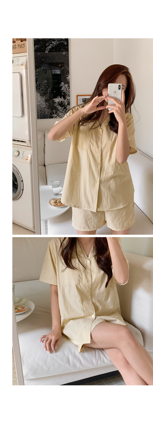 細直條紋 短袖套裝18