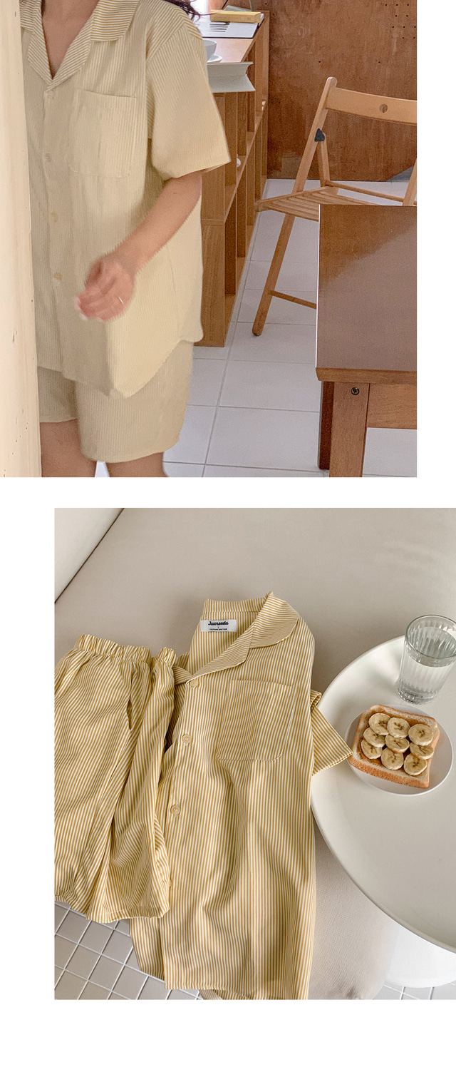 細直條紋 短袖套裝20
