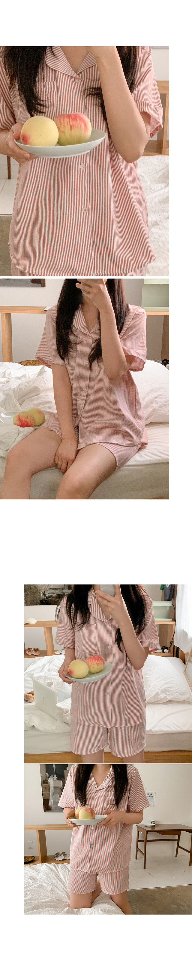 細直條紋 短袖套裝22