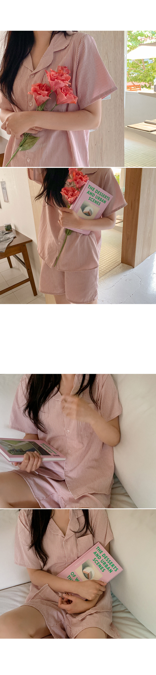 細直條紋 短袖套裝23