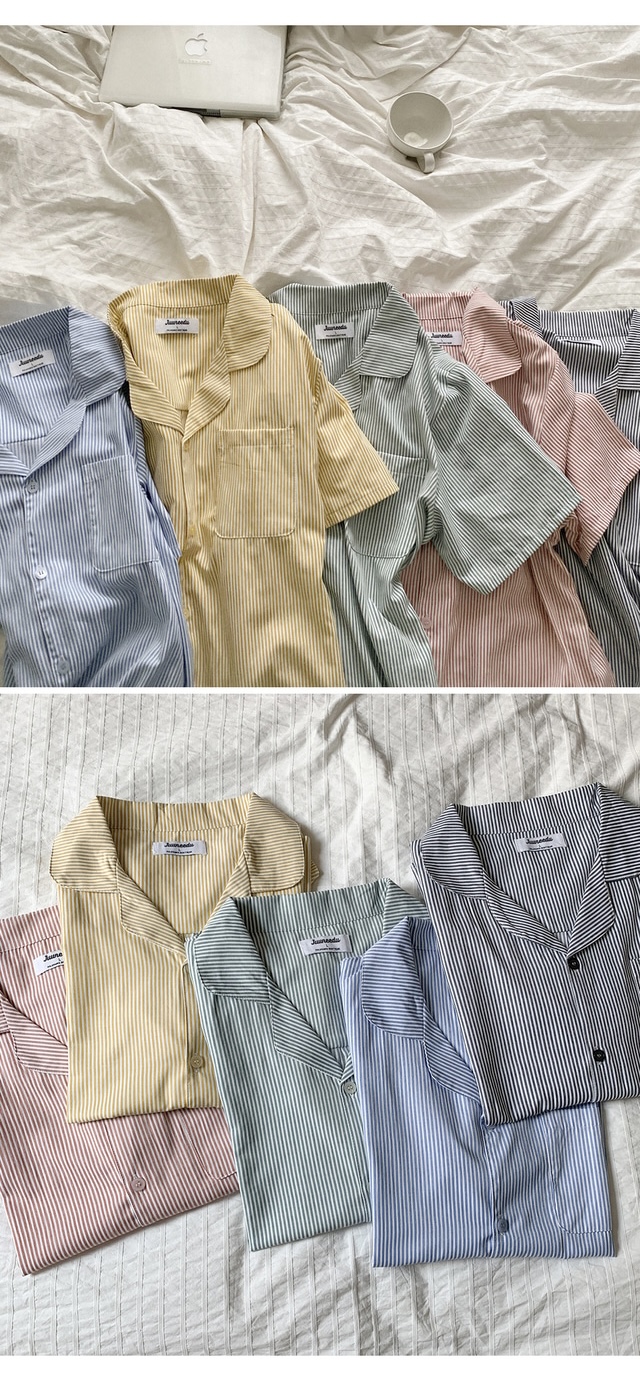 細直條紋 短袖套裝24