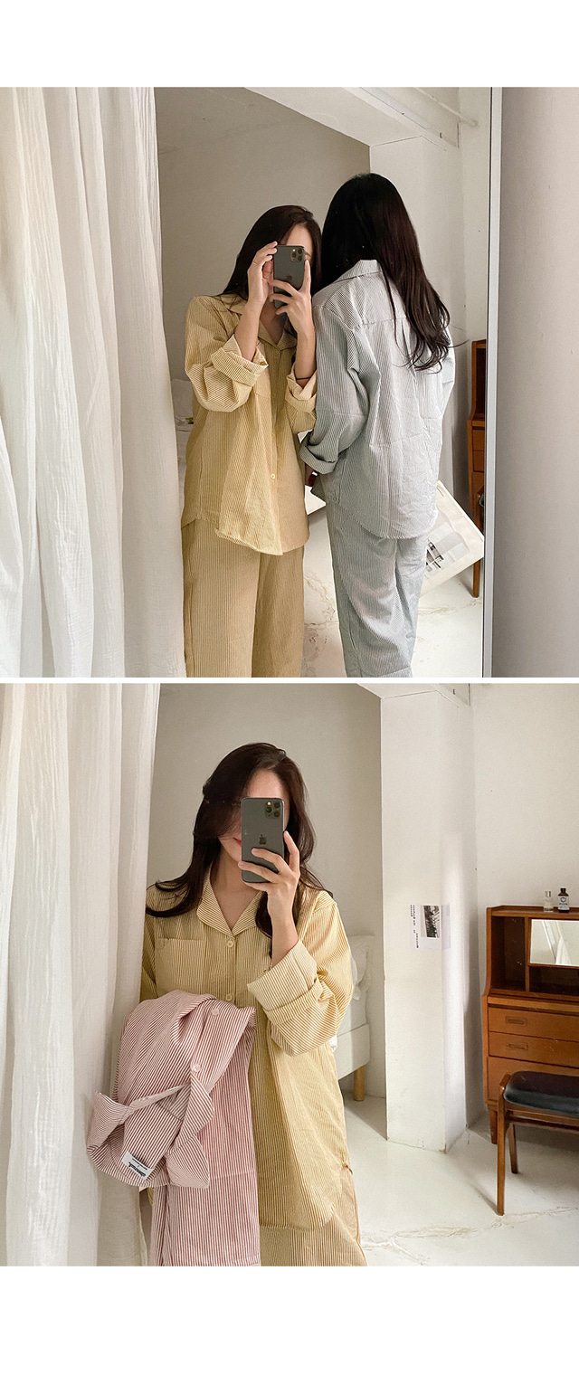 細直條紋 長袖套裝1