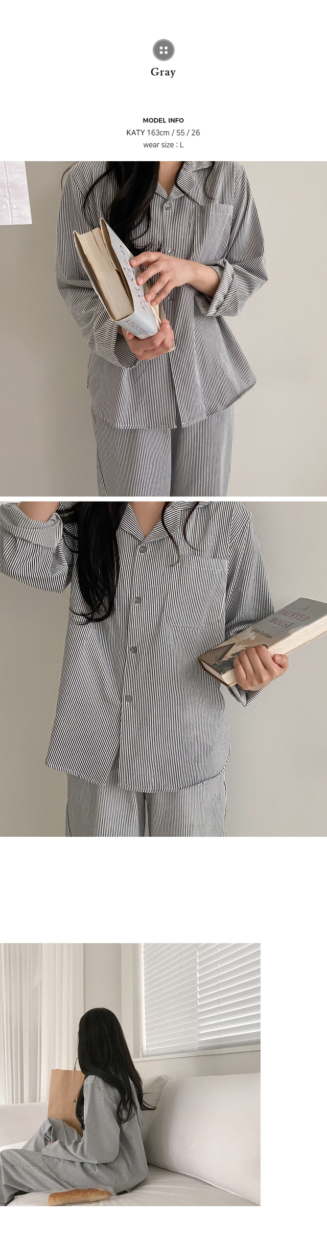 細直條紋 長袖套裝6