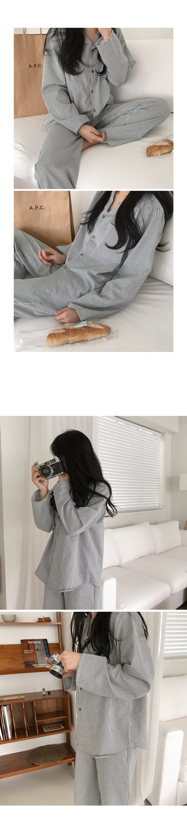 細直條紋 長袖套裝7