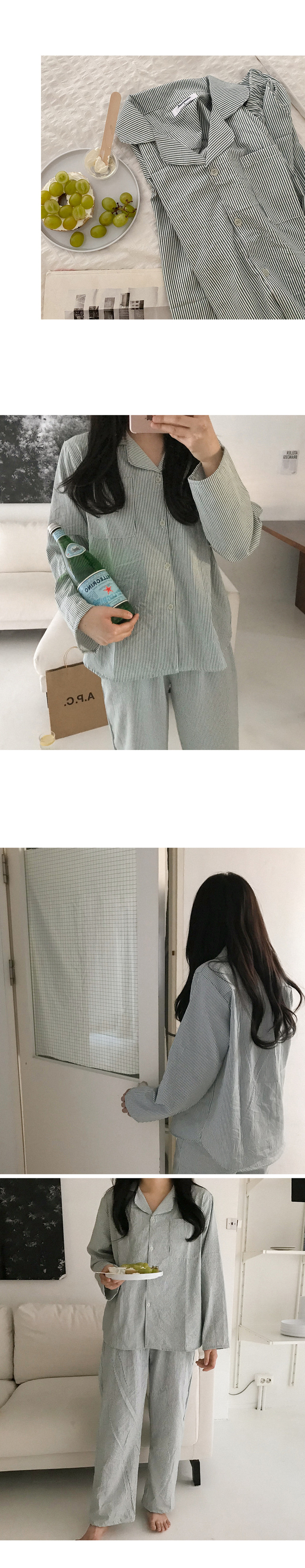 細直條紋 長袖套裝12