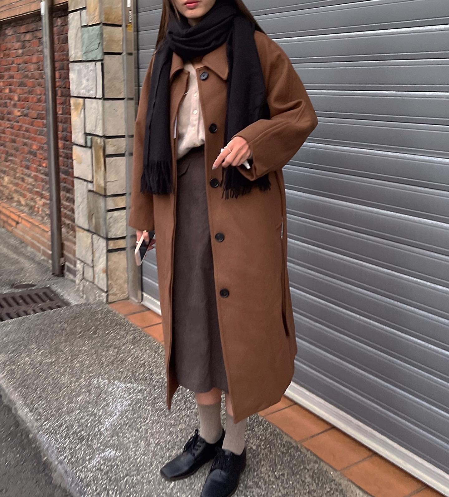 排扣長羊毛大衣7