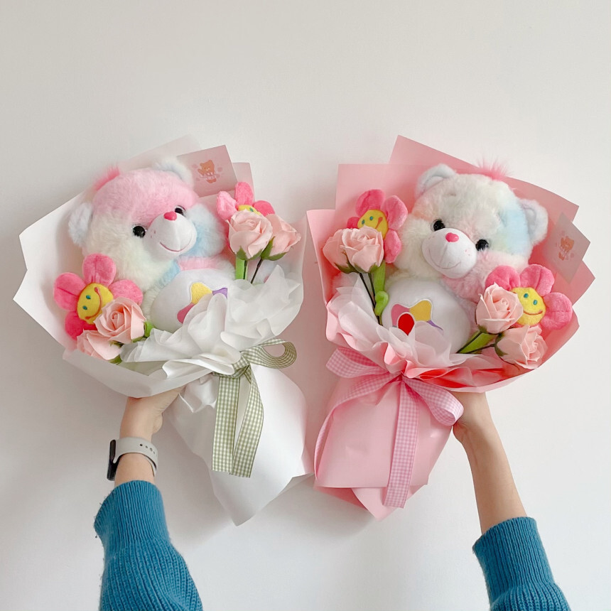 Care Bears 熊熊娃娃 彩虹渲染熊 玫瑰花束 畢業禮物 生日禮物