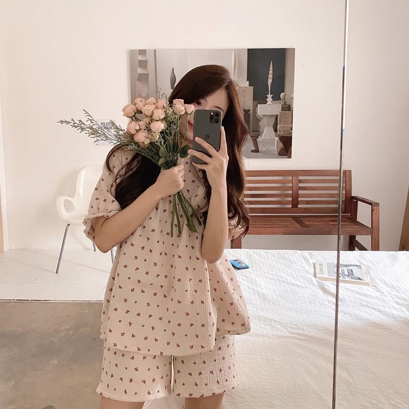 JUUNEEDU 睡衣 玫瑰小碎花 短袖