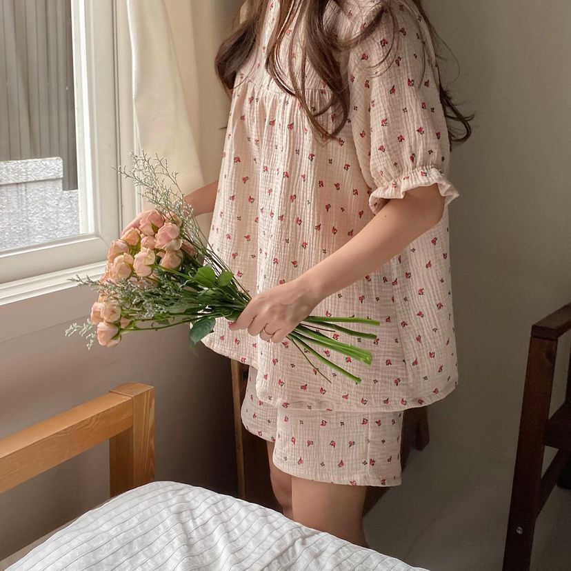 JUUNEEDU 睡衣 玫瑰小碎花 短袖5