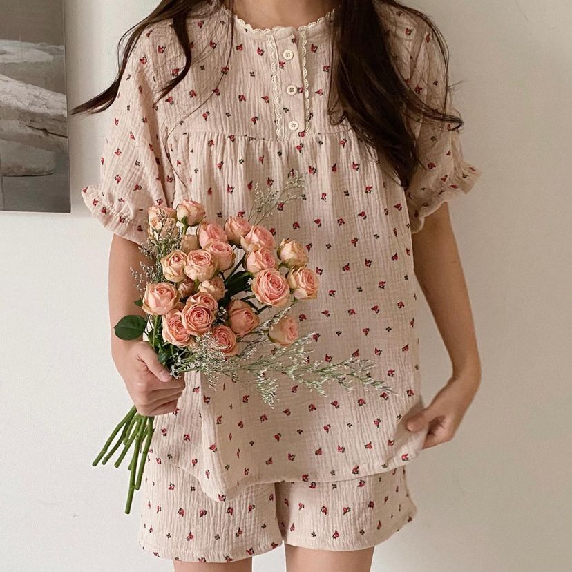 JUUNEEDU 睡衣 玫瑰小碎花 短袖1