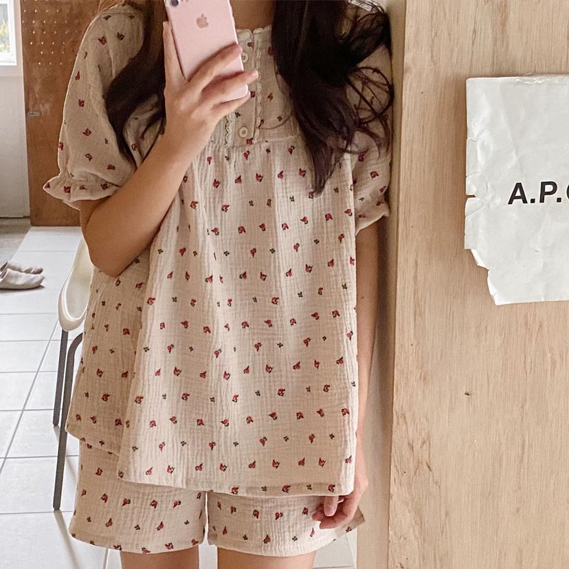 JUUNEEDU 睡衣 玫瑰小碎花 短袖6