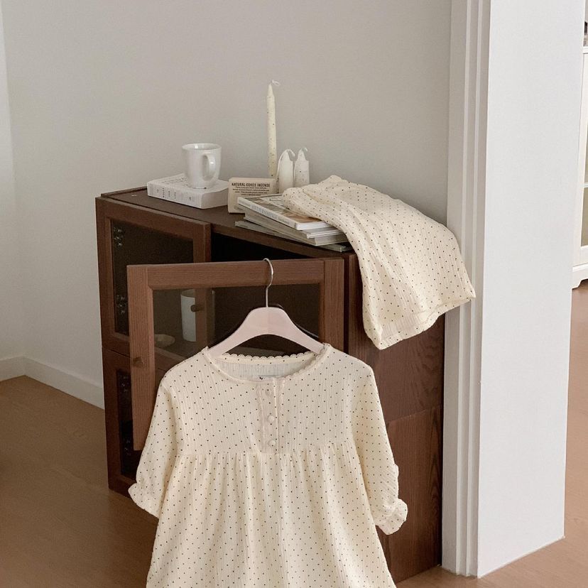 點點蕾絲蓬蓬袖 短袖套裝連身裙3