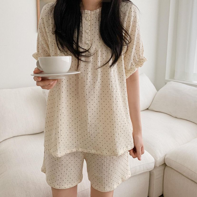 點點蕾絲蓬蓬袖 短袖套裝連身裙8