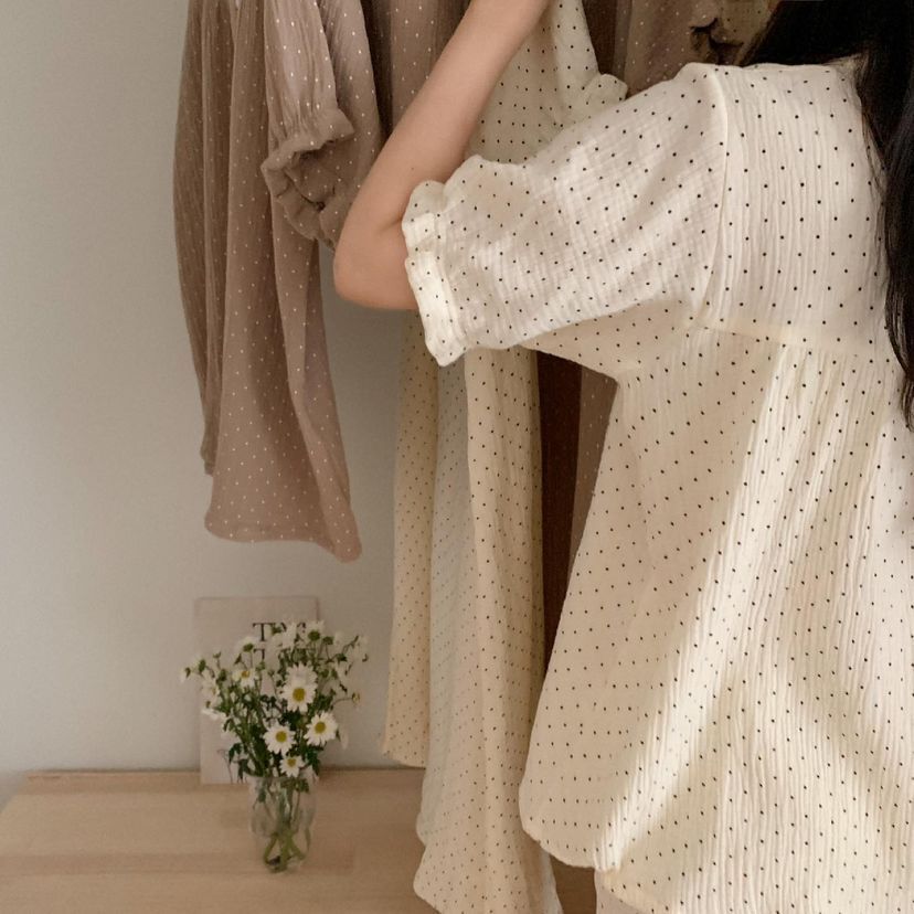 點點蕾絲蓬蓬袖 短袖套裝連身裙7