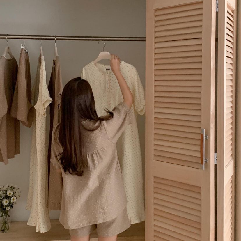 點點蕾絲蓬蓬袖 短袖套裝連身裙4