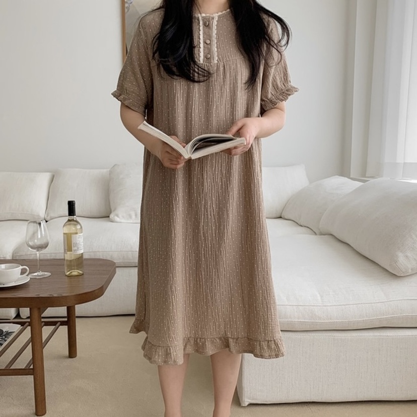 點點蕾絲蓬蓬袖 短袖套裝連身裙11