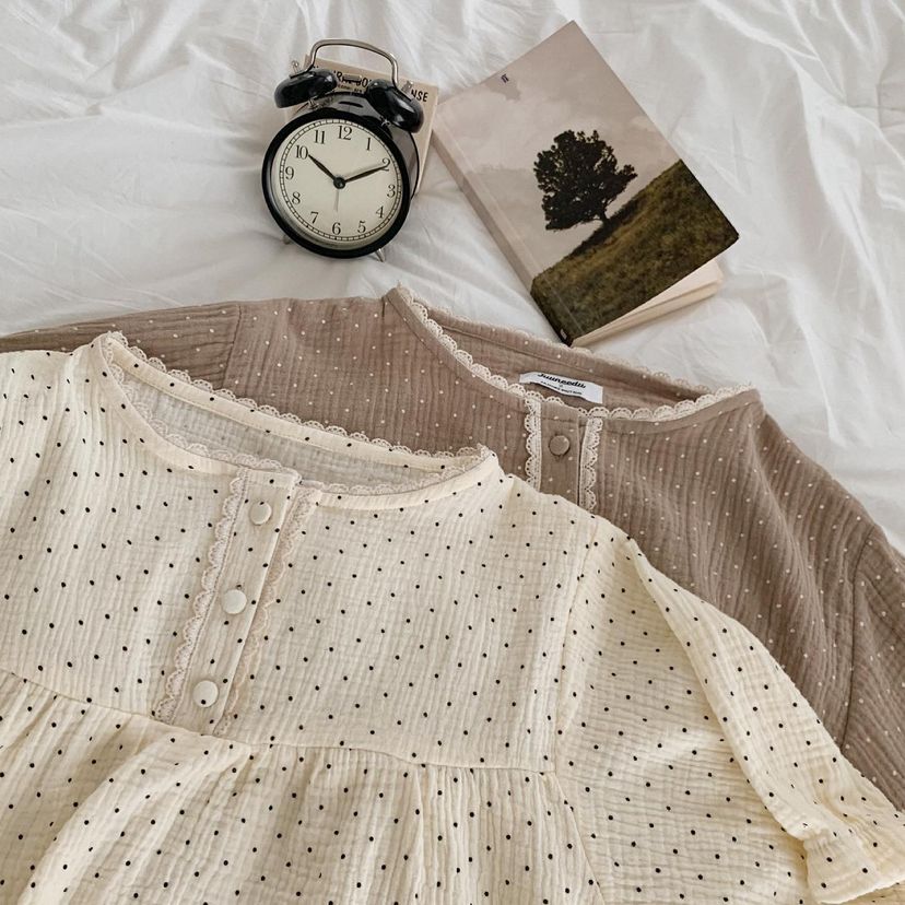 點點蕾絲蓬蓬袖 短袖套裝連身裙