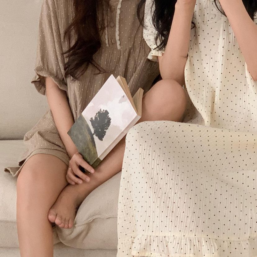 點點蕾絲蓬蓬袖 短袖套裝連身裙1