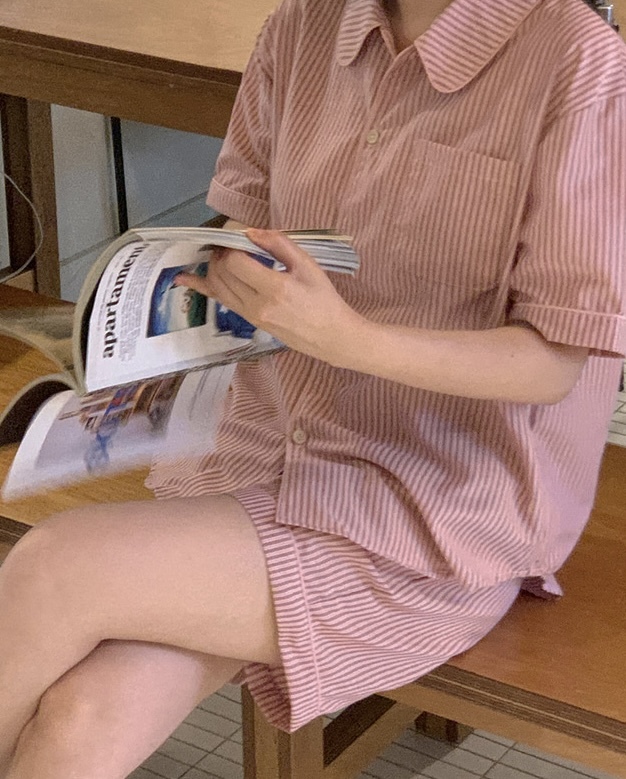 莫蘭迪條紋 短袖套裝1