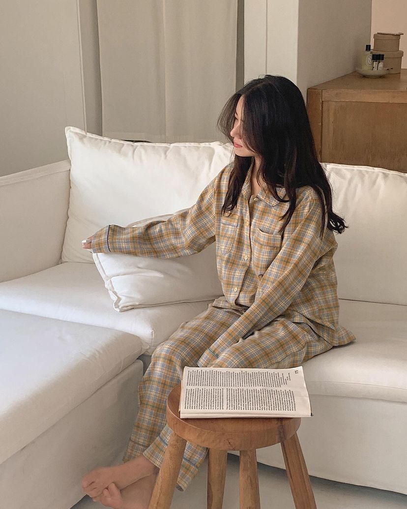 ［預購］韓國JUUNEEDU 情侶睡衣 FADE CHECK格紋 長袖套裝4