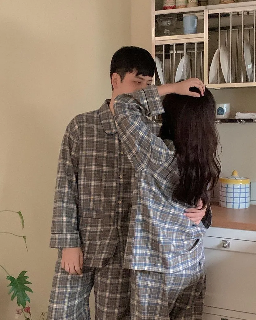 ［預購］韓國JUUNEEDU 情侶睡衣 FADE CHECK格紋 長袖套裝8