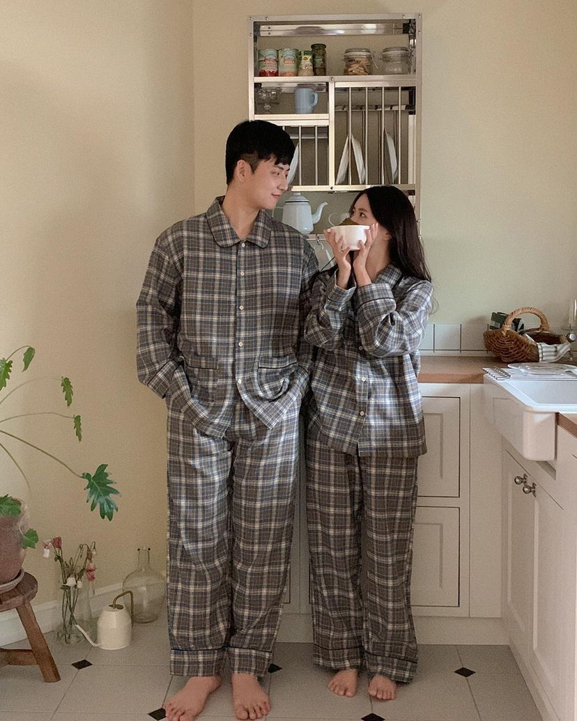 ［預購］韓國JUUNEEDU 情侶睡衣 FADE CHECK格紋 長袖套裝9