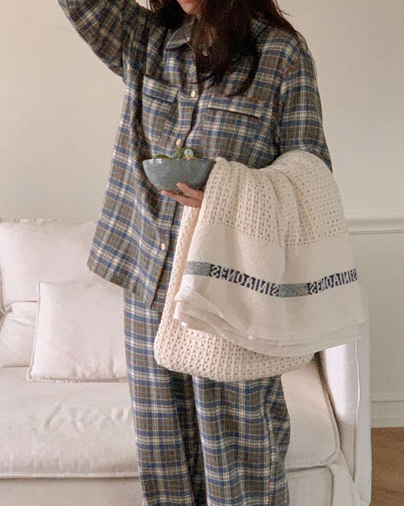 ［預購］韓國JUUNEEDU 情侶睡衣 FADE CHECK格紋 長袖套裝7