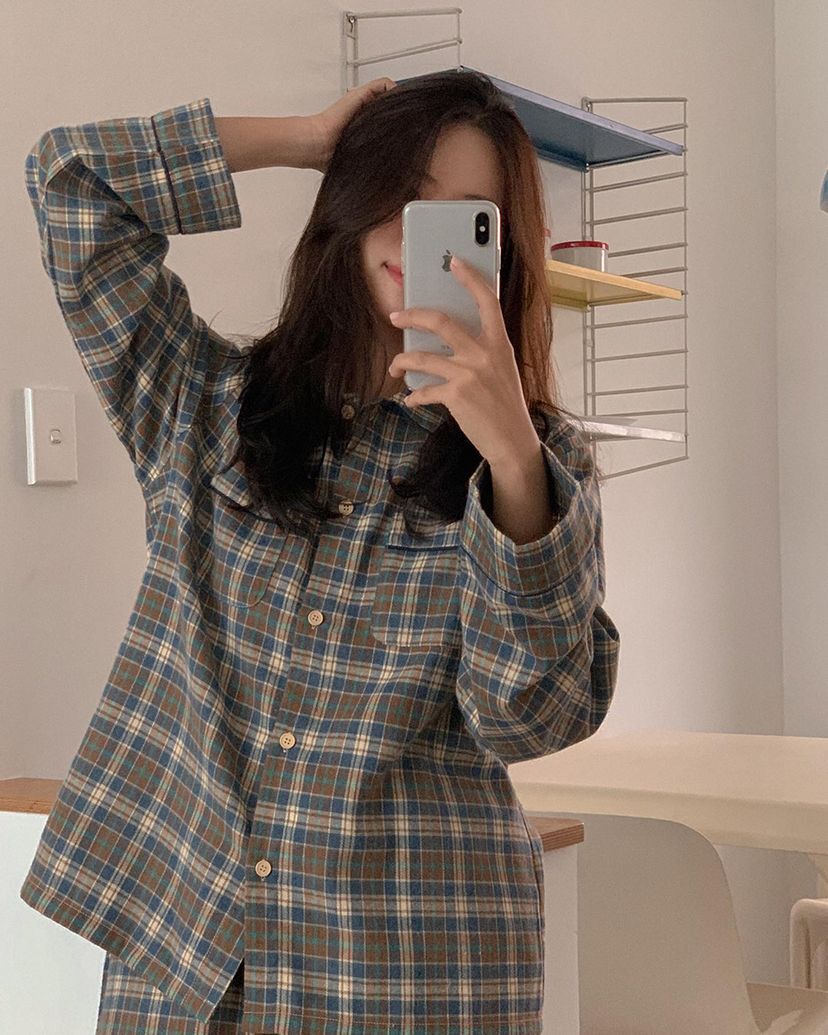 ［預購］韓國JUUNEEDU 情侶睡衣 FADE CHECK格紋 長袖套裝6