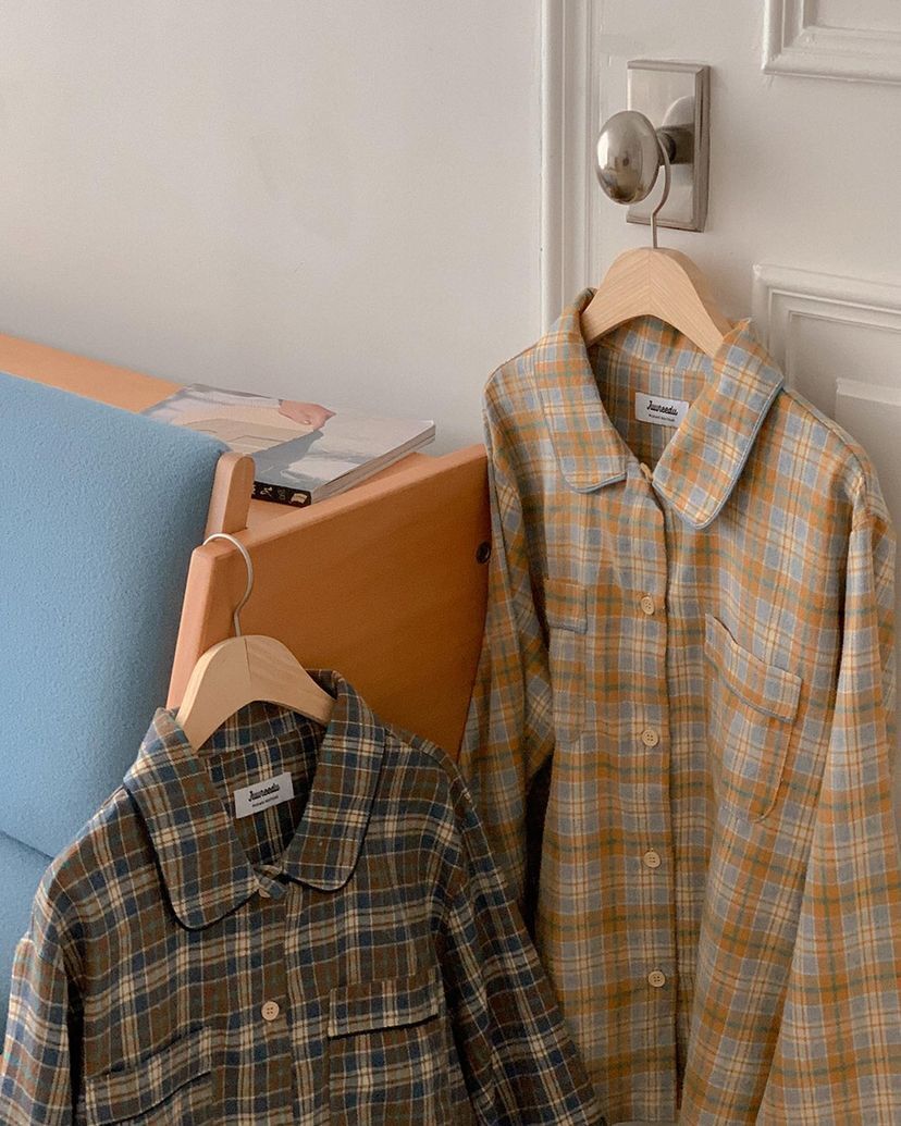 ［預購］韓國JUUNEEDU 情侶睡衣 FADE CHECK格紋 長袖套裝3