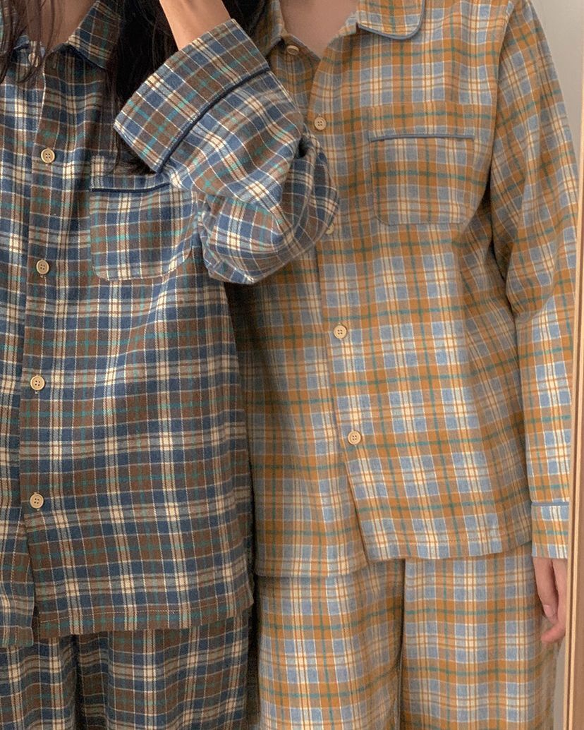 ［預購］韓國JUUNEEDU 情侶睡衣 FADE CHECK格紋 長袖套裝2