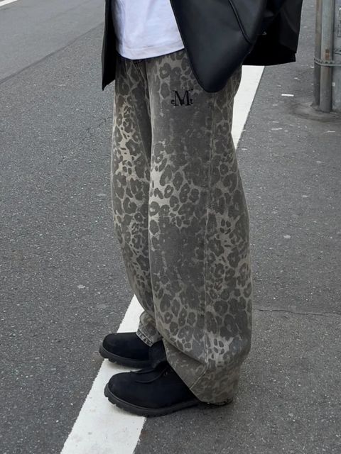 預購］韓國MUCENT DITT SNAP BUTTON LEOPARD WIDE PANTS 豹紋寬