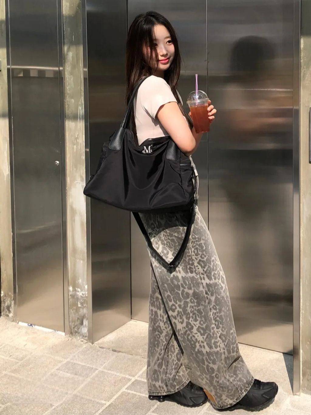 預購］韓國MUCENT DITT SNAP BUTTON LEOPARD WIDE PANTS 豹紋寬